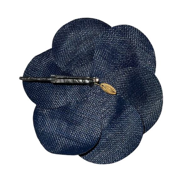 CHANEL Camellia Brooch Corsage Navy Organza W/ Box - Picture 4 of 9